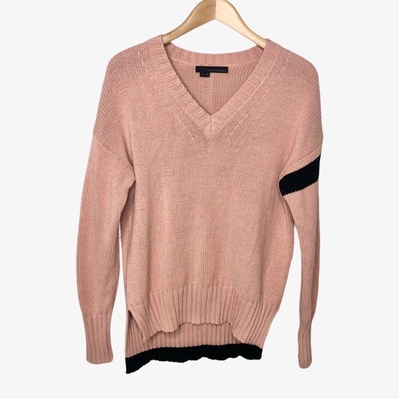 360 Sweater Women’s Barbara V Neck Pullover Sweater Stripe Sleeve Size Small - Picture 3 of 11